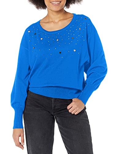 Karl Lagerfeld Paris Women's Long Sleeve Jewel Soft Sportswear Sweater, Deep French Blue, Large #TOP7