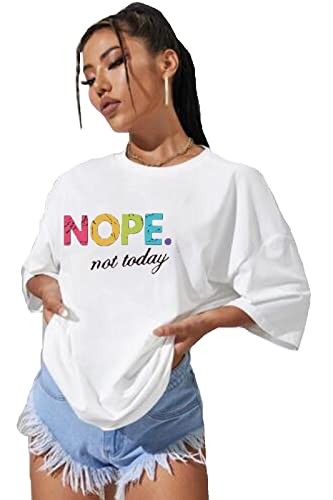 Image of Hiffy® Womens Ladies Nope Not Today Slogan Printed Baggy Fit Short Sleeve Oversized T-Shirt (as8, Alpha, x_l, Regular, Regular, Nope Multicolored White)