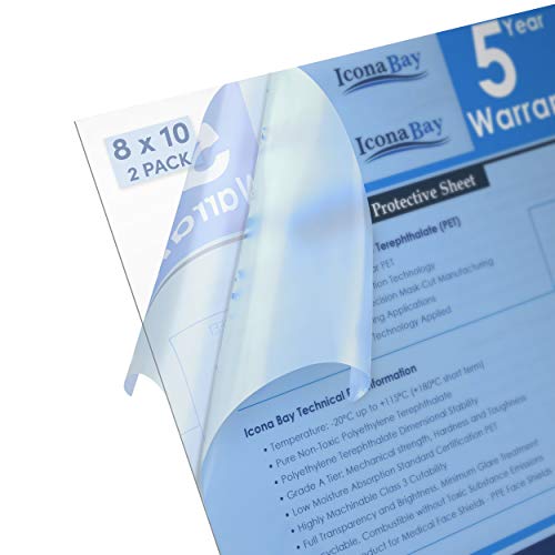 Image of Icona Bay PET Plexiglass, Thin & Flexible Plastic Sheets (8x10 x 0.03 inch, Clear, 2 Pack), Easy to Cut for DIY Art Projects, Picture Frame Replacement Glass, PET Sheeting is Pliable Unlike Acrylic