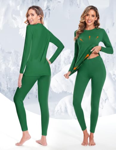 Image of YADIFEN Thermal Underwear for Women Set, Fleece Lined Base Layer | Thermal underwear set with crew neck and fleece lining, soft fitted base layer for cold days or cozy pajamas at home.
