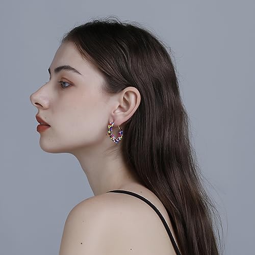 Colorful Beaded Earrings for Women, Boho Flower Hoop Earrings3