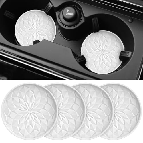 Image of ME.FAN Car Coasters for Cup Holders [4 Pack] - 2.75In Silicone Auto Mug Mats - Universal Non-Slip Recessed Car Interior AccessoriesWhite