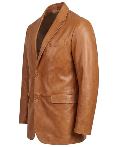 Image of Men's Leather Blazer - Lambskin Leather Blazer Men Genuine Leather Jacket Blazers - Men's Real Leather Sport Coat