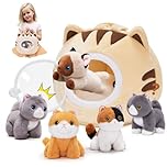 OUOZZZ Cat Plush Toy Set – 5 Small Stuffed Kittens with Carrier Bag, Cute Cat Teddy Plushie Soft Toy Gift for Kids & Girls