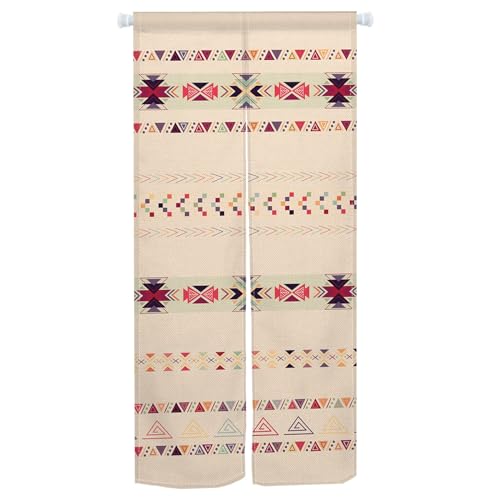 Qinunipoto のれん 北欧柄 幾何学 パタン シンプル風 暖簾 幅85×丈170cm インテリア 目隠し おしゃれ すだれ 遮光 部屋 間仕切り ロング カーテン 麻調ポリエステル製 オーダー可 冷/暖気遮断 簡単取付 リビング 玄関/キッチン/お