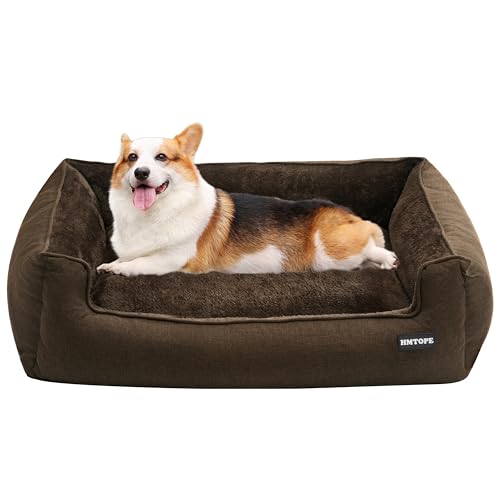 HMTOPE Hundebett, Hundesofa, Hundekissen, Hundekörbchen Abnehmbar und waschbar, Braun, 90 x 75 x 25 cm