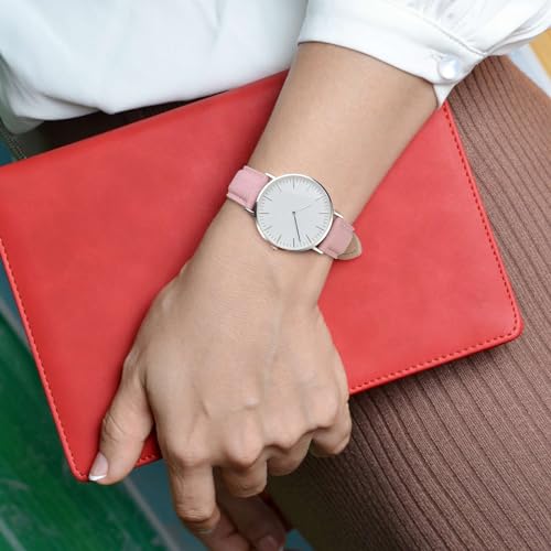 Image of ANNEFIT Watch Band 18mm, Quick Release Textured Padded Leather Straps with Gold Buckle for Men and Women (Pink)