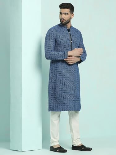 Image of Rajubhai Hargovindas Men's Chikankari Embroidered Cotton Kurta (Ches)