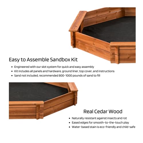 Octagon Wooden Cedar Sand Box W Seat Boards | Eco-Friendly Cover & Ground Liner | 84" X 78" X 9" | 3/4" Cedar Boards | Easy Diy Assembly | Holds 800+ Lbs Of Sand | Natural Cedar Beauty Built To Last #TOP3