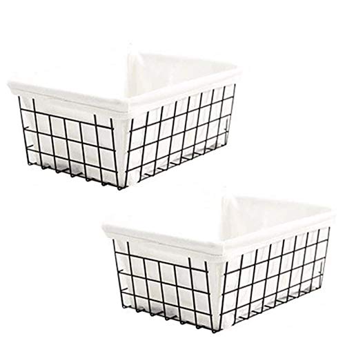 nobrand Iron Art Storage Basket Kitchen Finishing Bin Livingroom Storage Container Desktop Storage Basket with Lining Cloth (2 Pcs Black)