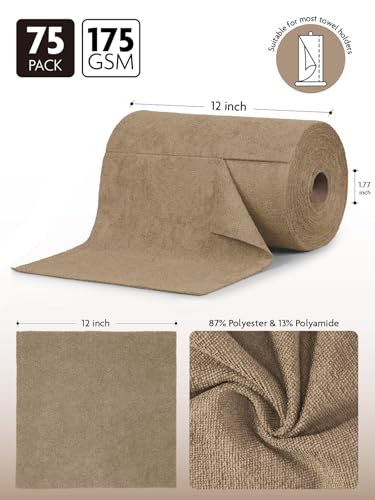 Fantasticlean Microfiber Cleaning Cloth Roll -75 Pack, Tear Away Microfiber Towels, 12