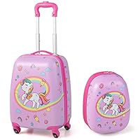 Maxmass 2PCS Kids Luggage Set, 12\" & 16\" Hard Shell Children Trolley Case with 4 Universal Wheels, Girls Boys Suitcase and Backpack Set for Travel