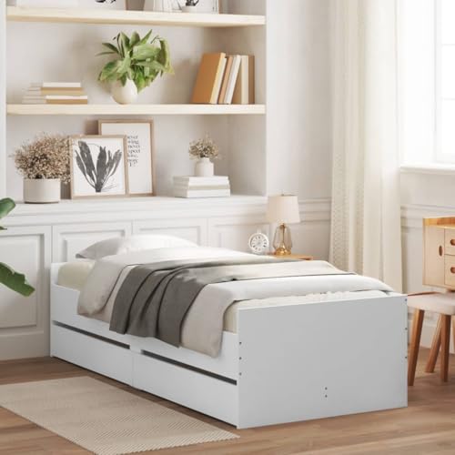 vidaXL Bettgestell, Bettrahmen mit Lattenrost, Bett Gästebett mit Schubladen, Einzelbett Schlafzimmerbett Schlafzimmermöbel, Weiß 100x200cm