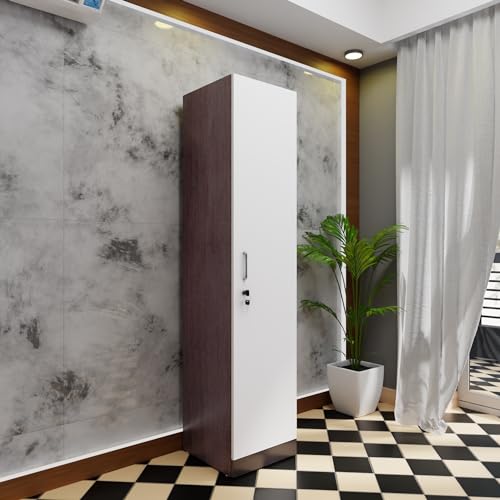Image of VIKI Wardrobe | Wooden Almirah for Clothes,Door for Bedroom, 1 Door Wardrobe with Doors (Dark Wenge, Frosty White - 40D x 40W x 180H) | 1 Year Warranty | DIY
