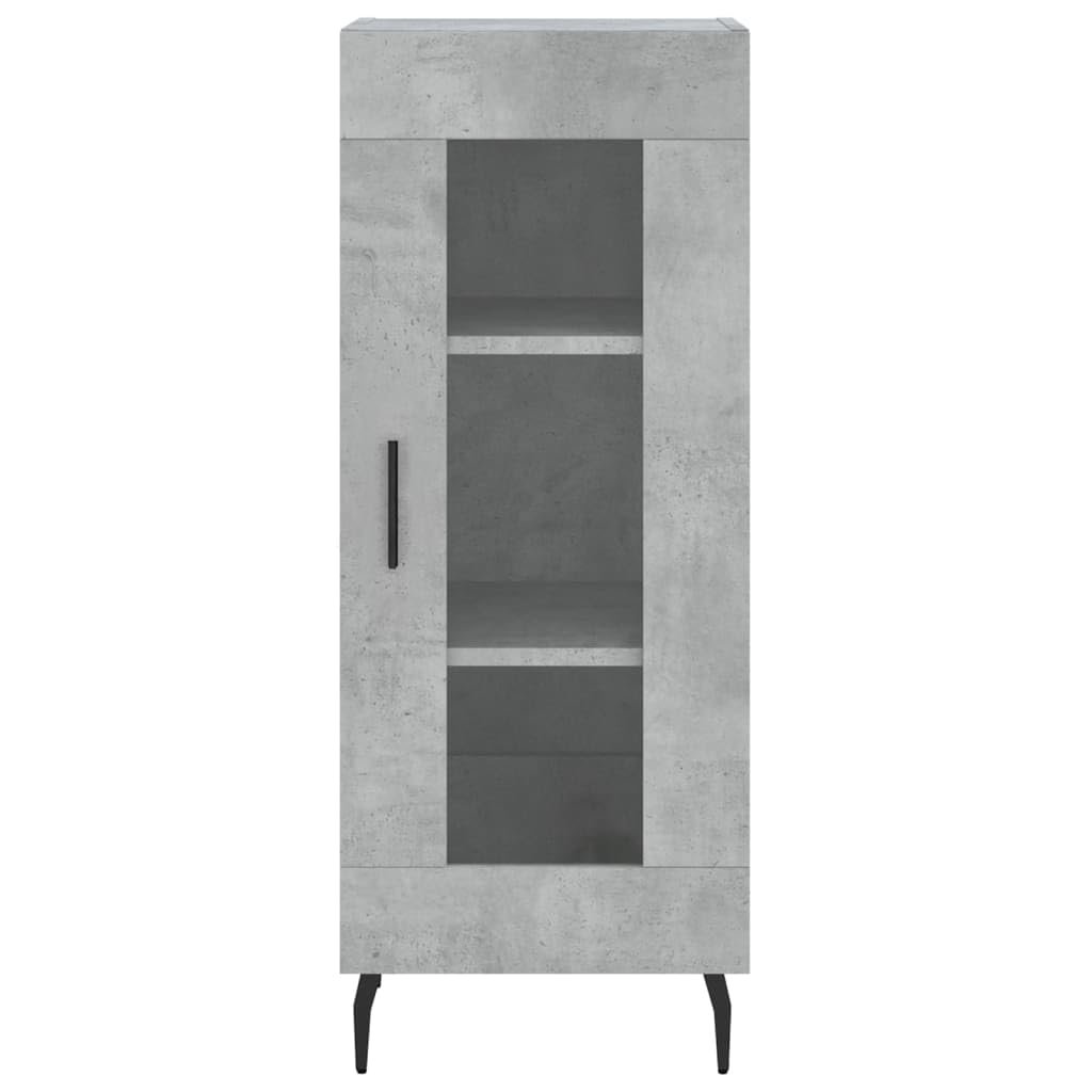 Armadietto alto in legno grigio cemento, 34,5 x 34 x 180 cm, con molto spazio e piedini in metallo, per soggiorno, comò e credenza, elegante armadio da corridoio dal design pratico