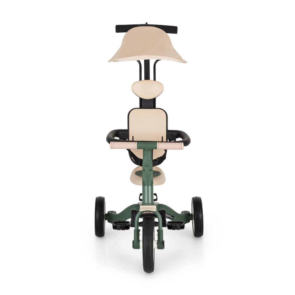 PETITE&MARS Turbo Plus 5in1 Kinder-Dreirad & Laufrad | Multifunktionales 3–5-Rad mit Sonnendach | Für 1,5–5 Jahre | Abnehmbarer Pedalantrieb, Verstellbarer Sitz, Gurt, PU-Räder (Misty Green)