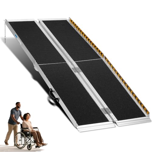 5FT Wheelchair Ramp, Anti-Slip Aluminum Folding Portable Handicap Threshold Entry Ramp for Home, Doorways Steps, Scooter, Stairs, 600LBs Capacity