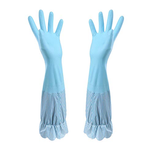 RARITYUS Household Kitchen Cleaning Gloves Waterproof Cotton Lined Dishwashing Non-Slip Long Cuff Gloves