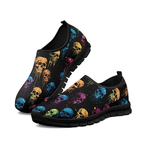 Tomeusey Fashion Men's Sneakers Shoes, Colorful Skull Lightweight Breathable Business Shoes Casual Shoes with Comfortable Insole Fashion Sneakers for Men