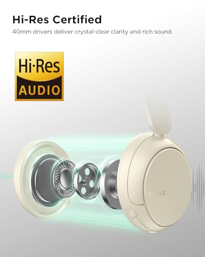 Image of TALIX H30 Hybrid Active Noise Cancelling Headphones, 110H Playtime Hi-Res Audio Bluetooth 6.0 Wireless Over Ear ANC Headphones for Commute /Travel (Off-White)