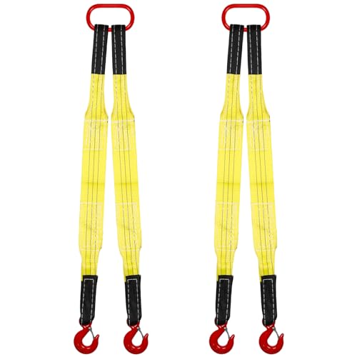 Maasechs 2 Pack Lifting Slings Straps with Hooks Web Slings Capacity Polyester Bridle Sling Heavy Duty Two Leg Lifting Straps for Engines Cranes Hoists Truck(Yellow,3.3ft)