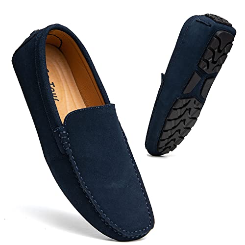 Go Tour Mens Handmade Suede Leather Casual Loafers Shoes Blue 9.5/43 #TOP2