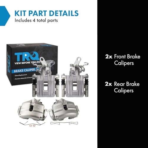 Image of TRQ Front and Rear Brake Caliper Set Zinc Coated Brackets Compatible with 2010 Audi A3 2012-2013 Volkswagen Beetle 2010-2014 Golf 2011-2014 Jetta 2011-2013 GTI