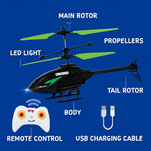 Image of RC Helicopter with Hand Gravity Sensor for Kids Flying Remote Control Toy, Chargeable LED Light & Smart Safety Sensor, Indoor Outdoor Play, for Boys & Girls - Pack of 1 ((Blackgreen)