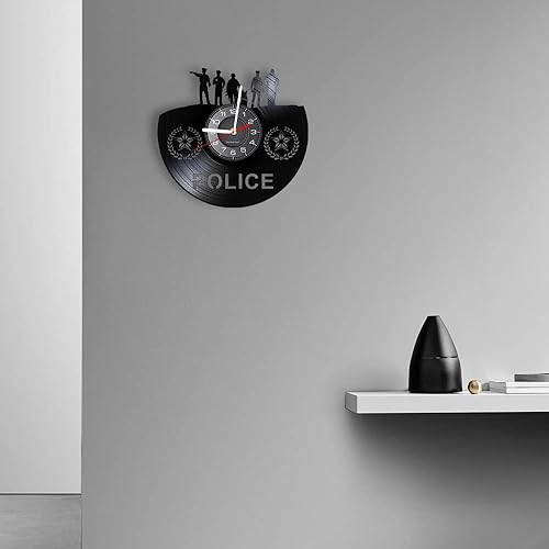 Miniatura 9 de Timethink Reloj de pared LED de policía de 12 pulgadas con 7 modos luminosos, cuarzo silencioso sin tictac, reloj de pared moderno para estación de
