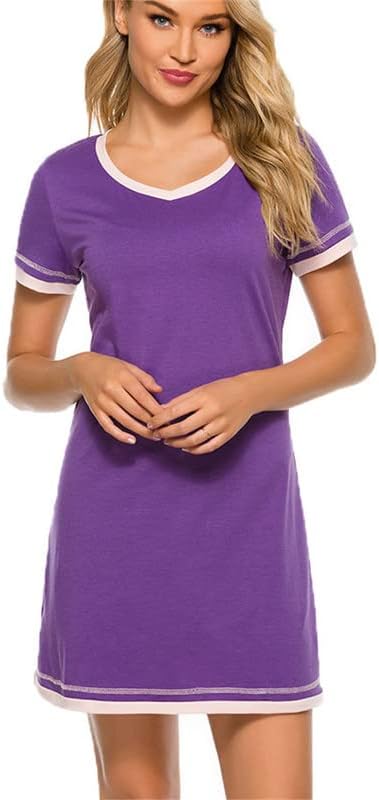 Andongnywell Sleepshirts Womens Nightgowns Soft Sleepwear Shorts Sleeve Night Shirts V Neck Sleep Dress Loose Nighties