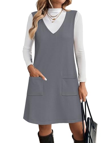 Zeagoo Women's Sweater Vest Dresses for Women 2025 V Neck Sleeveless Knit Pullover Sweater with Pockets Fall Winter Outfits