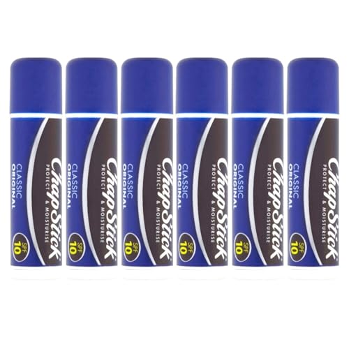 6 X ChapStick Classic Original Lip Balm, SPF 10, Long-Lasting Moisturisation, Protects Lips from Dryness and Sun Damage, 4g Stick