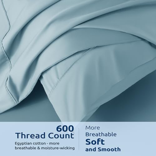 Shilucheng 100% Cotton Queen Size Duvet Covers - 600 Thread Count, Luxury Sateen Weave Egyptian Cotton Comforter Cover with Zipper Closure,Hotel Bedding Duvet Covers 3 Piece (French Blue)