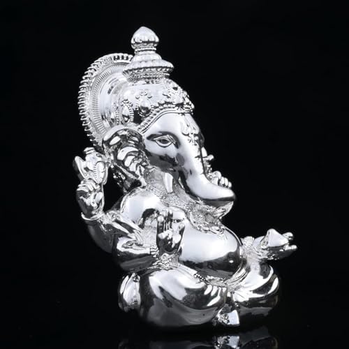 Image of Artarium 3.5 Inch Silver Plated Small Ganesha Idol Murti, Ganpati Bappa Lord Ganesh Statue for Car Dashboard, Home Decor, Puja Room, Spiritual Gift & Decorative