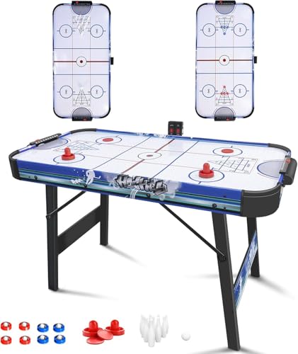 Table de Air Hockey Pliable 122cm avec Système de Flux d'air - Jeu 3-en-1 Hockey/Bowling/Shuffleboard - Scoreboard LED, 2 Palets + 2 Pushers - pour Enfants et...