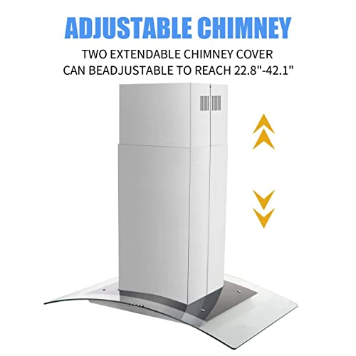 Island Range Hood 36 Inch 700 Cfm, 4 Led Lights 5-Layer Filters, Kitchen Hood Ducted/Ductless Convertible, 3-Speed Extractor Fan With Quiet Motor, Curved Tempered Glass In Stainless Steel #TOP6