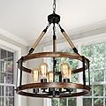 Voguad Rustic Wood Chandelier for Dining Room 5-Light, Kitchen Island Industrial Pendant Light Vintage Hanging Dining Room Farmhouse Light Fixtures
