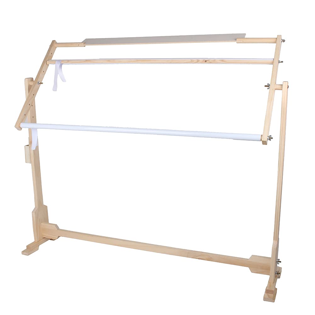Ejoyous Métier Grand Cadre de Broderie sur Pied, Réglable 32CT Support de Sol de Broderie Cadre de Support en Bois pour Broderie Couture Point de Croix Projets de Tapisserie