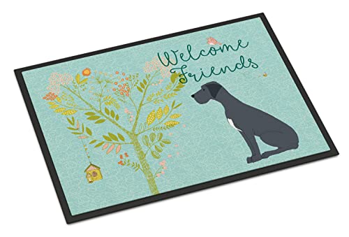 Caroline's Treasures BB7587JMAT Welcome Friends Black Great Dane Doormat 24x36 Front Door Mat Indoor Outdoor Rugs for Entryway, Non Slip Washable Low Pile, 24H X 36W