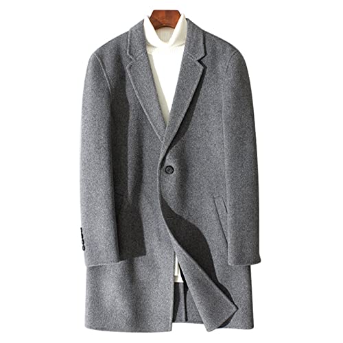 Homeilteds Double Warm Medium Length Coat For Man Notched Collar Men Winter French Business Jacket Grey And Black Coat (Color : 2, Size : M (50-60kg))