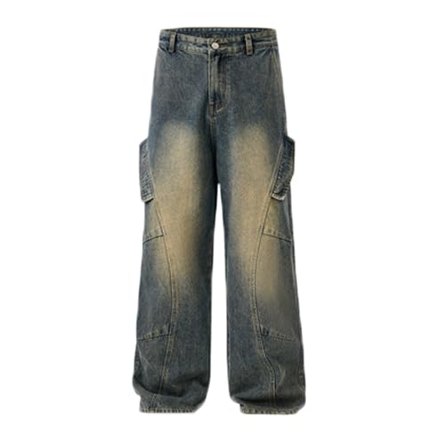 Baggy Cargo Jeans for Men Teen Boys Y2k Hip Hop Loose Fit Jeans Seam Front Straight Leg Skater Streetwear Denim Pants4
