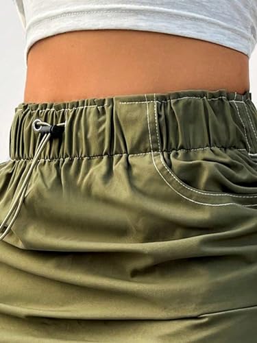 Women's Drawstring Ruched Mini Skirts High Waist Bodycon Skirts with Pockets4
