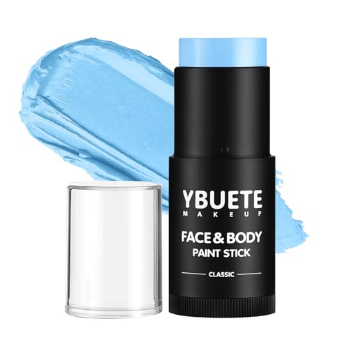 YBUETE Light Blue Face Body Painting Stick, Professional Light Blue Full-coverage Cream Face Paint for Halloween SFX Cosplay Makeup, Washable Eye Body Stick for Adult Costume Party