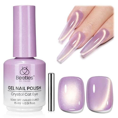 Image of Beetles Twilight Dream Purple Cat Eye Gel Nail Polish - 15ML Full Size Glitter Purple Cat Eye Spring Gel Polish Magnetic Shimmer Effect Soak Off UV Nail Art Design Salon DIY Manicure Gift for Women