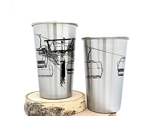 Stainless Steel Pint Glasses By Black Lantern – Handmade Craft Beer Glass And Stainless Steel Cup – Ski Lift Design (1 Single 16Oz. Glass) #TOP1
