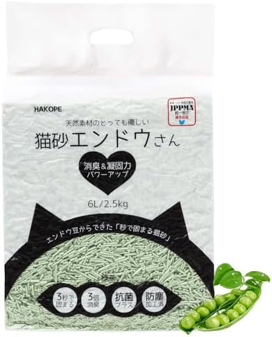 （04:00時点） HAKOPE 【天然強力消臭×固まる】 猫砂 おから 流せるエンドウ豆 秒で固まる 消臭効果96％ 抗菌防臭 防塵加工済み 猫砂 おから ニオイをとる砂 (緑茶 6L×1袋)