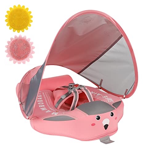 Mambobaby Newest Baby Floatie Add Tai Size Improved Baby Pool Float With Canopy Upf 50+，Non Inflatable Solid Upgrade Leather Baby Floats For Aged 3-24 Months Infants Swimming Training(Pink) #TOP8