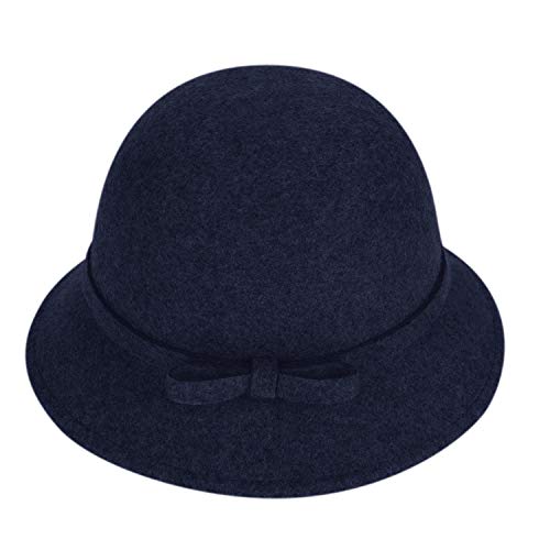 XGOPTS Women Winter Wool Bucket Hat Felt Cloche Bowler Hat Church Derby Hat Outdoor Navy Blue