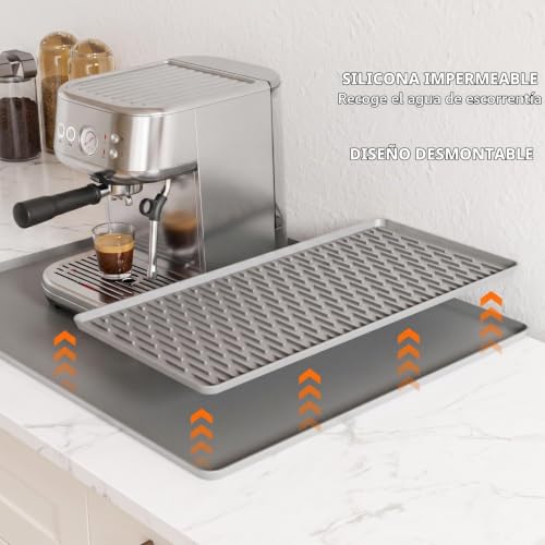 Miniatura 2 de Zicro Alfombrilla De Silicona Para Café Con Bordes Elevados, Fácil De Limpiar, Ideal Para Colocar Debajo De La Máquina De Café Gray, 60 X 40 Cm