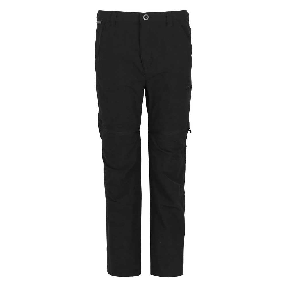 Regatta Black Junior Highton Stretch Zip Off Trousers Water Repellent Hiking Walking 2-1 Pants